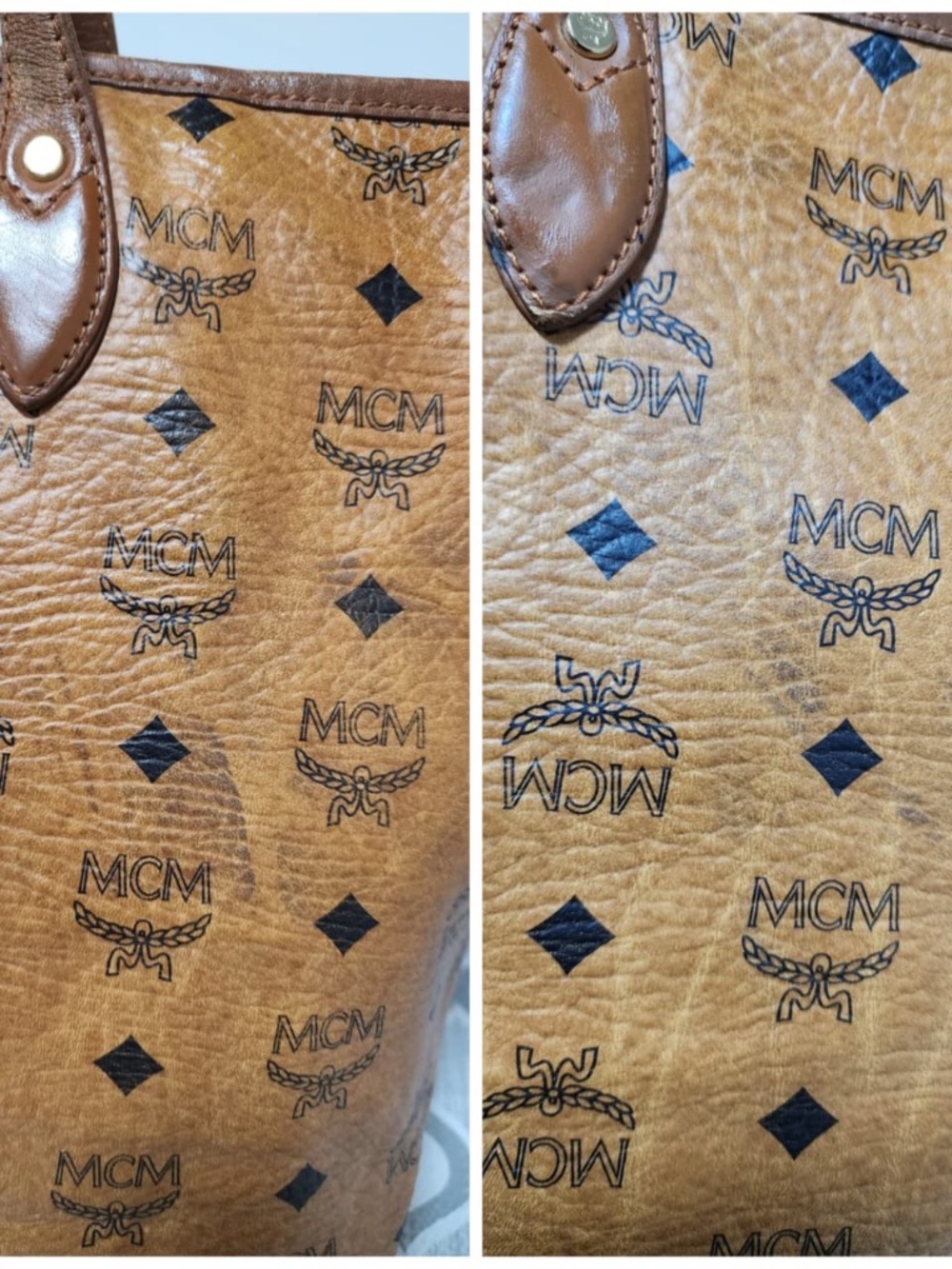 Authentic MCM Visetos Striped Shopper Tote Bag Cognac - Picture 12 of 14